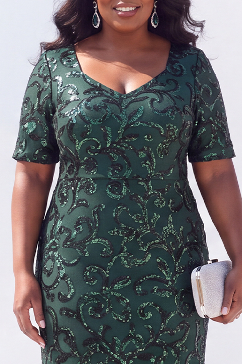 Black Short Sleeves Maxi Mother of the Bride Dress with Sequins