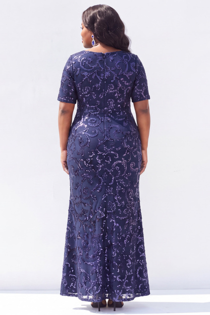 Black Short Sleeves Maxi Mother of the Bride Dress with Sequins