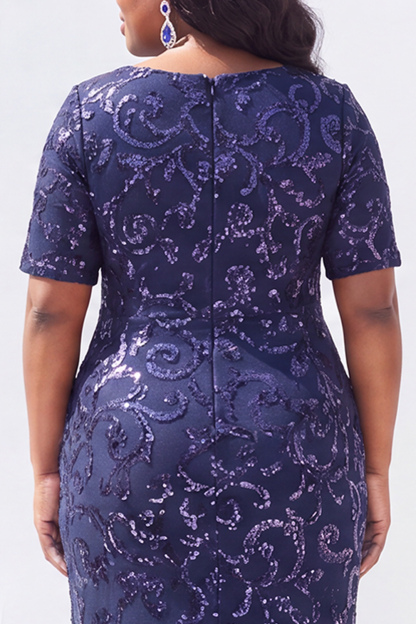 Black Short Sleeves Maxi Mother of the Bride Dress with Sequins