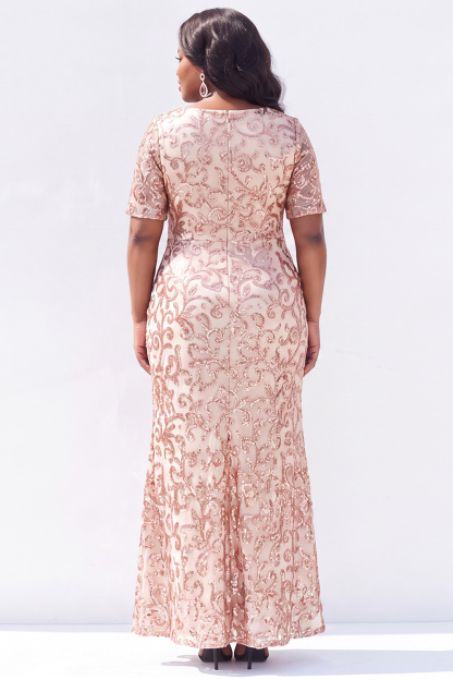 Black Short Sleeves Maxi Mother of the Bride Dress with Sequins