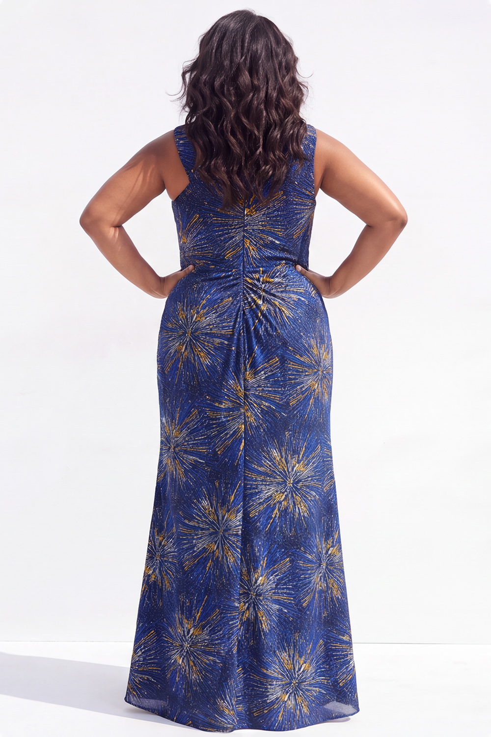 Navy Printed One Shoulder Maxi Plus Size Mother of the Bride Dress with Slit