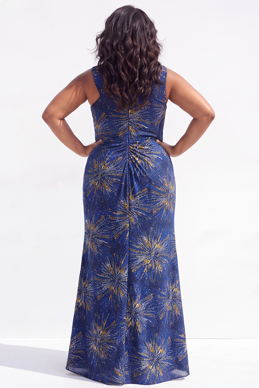 Navy Printed One Shoulder Maxi Plus Size Mother of the Bride Dress with Slit