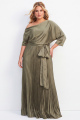 Olive Pleated Plus Size Asymmetrical Neck Maxi Dress