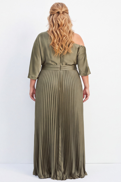 Olive Plus Size One Shoulder Pleated Maxi Mother of the Bride Dress