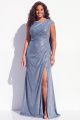 Glitter Blue Plus Size Mermaid Boat Neck Ruched Maxi Dress with Slit