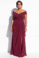 Plus Size Burgundy Off the Shoulder Ruched Long Mother of the Bride Dress with Slit