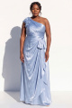 Blue One Shoulder Plus Size Ruched Maxi Dress with Sash