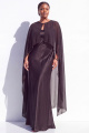 Brown Satin Sheath Plus Size Mother of the Bride Dress with Cape