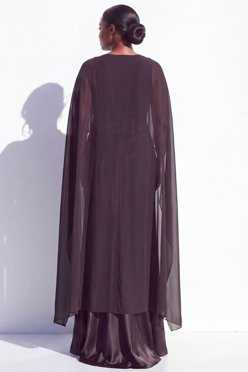 Brown Satin Sheath Plus Size Mother of the Bride Dress with Cape