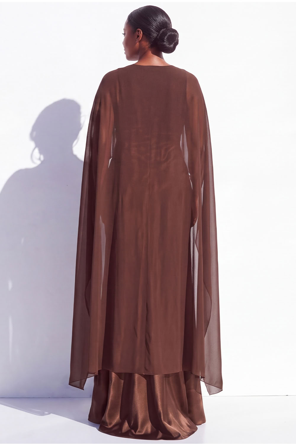 Brown Satin Sheath Plus Size Mother of the Bride Dress with Cape