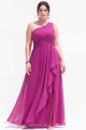 Fuchsia A Line One Shoulder Ruched Plus Size Bridesmaid Dress with Slit