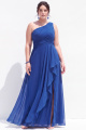 Fuchsia A Line One Shoulder Ruched Plus Size Bridesmaid Dress with Slit