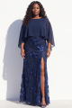 Plus Size Navy 3D Floral Mother of the Bride Dress with Chiffon Cape