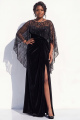 Black Plus Size Sequin Illusion Neck Velvet Mother of the Bride Dress with Slit