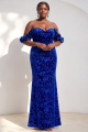 Royal Blue Plus Size Velvet Off the Shoulder Mermaid Mother of the Bride Dress