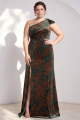 Dark Green Burnout Velvet Plus Size One Shoulder Mother of the Bride Dress with Slit