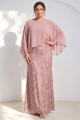 Plus Size Light Pink Sequin Long Mother of the Bride Dress with Chiffon Cape
