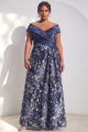 Navy Embroidered Off the Shoulder A Line Plus Size Mother of the Bride Dress