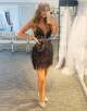 Glitter Black Spaghetti Straps Appliqued Homecoming Dress with Feathers