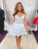 Blue Off the Shoulder A Line Corset Homecoming Dress