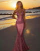 Amethyst Sparkly Spaghetti Backless Mermaid Long Prom Dress