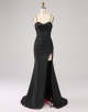 Burgundy Satin Long Sheath Prom Dress with Split