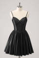 Dark Green A-Line Spaghetti Straps Corset Pleated Homecoming Dress
