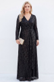 Sparkly Black V-Neck Sequins Plus Size Long Mother of the Bride Dress with Long Sleeves 