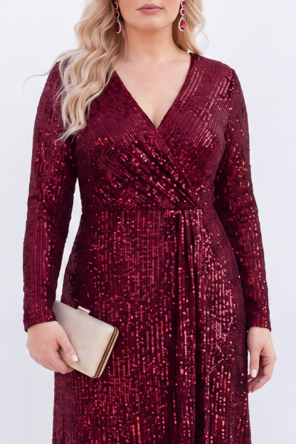Sparkly Black V-Neck Sequins Plus Size Long Mother of the Bride Dress with Long Sleeves 