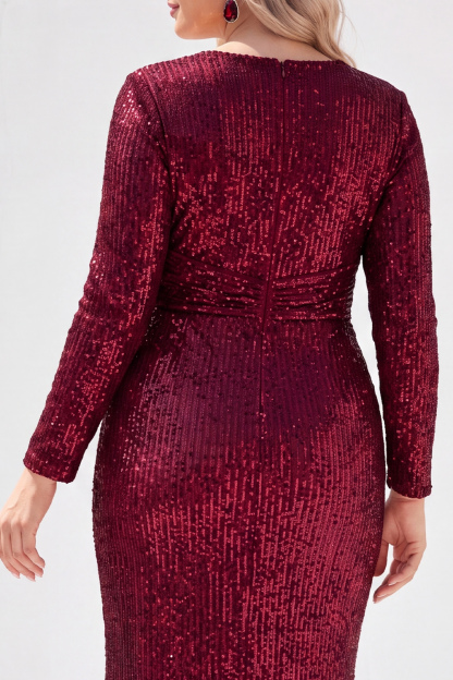 Sparkly Black V-Neck Sequins Plus Size Long Mother of the Bride Dress with Long Sleeves 