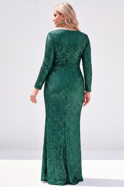 Sparkly Black V-Neck Sequins Plus Size Long Mother of the Bride Dress with Long Sleeves 