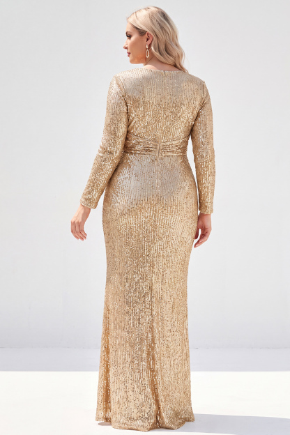 Sparkly Black V-Neck Sequins Plus Size Long Mother of the Bride Dress with Long Sleeves 
