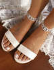 Ivory Rhinestones Open Toe Lace Up Flat Bridal Shoes