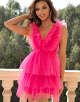 Deep V Neck A Line Tulle Short Homecoming Dress With Ruffles