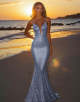 Dark Navy Sparkly Spaghetti Backless Mermaid Long Prom Dress