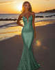 Eucalyptus Sparkly Spaghetti Backless Mermaid Long Prom Dress