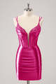 Fuchsia Spaghetti Straps Bodycon Homecoming Dress with Sequins