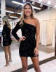One Shoulder Sequin Tight Glitter Black Homecoming Dress