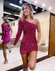 One Shoulder Sequin Tight Glitter Black Homecoming Dress