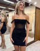 Off the Shoulder Black Corset Homecoming Dress with Lace-up Back