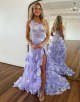 Purple One Shoulder A-Line Tiered Long Prom Dress With Slit