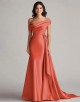 Rust Mermaid One Shoulder Pleated Long Formal Dress with Chapel Train