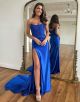 Satin Long Red Split Strapless Prom Dress