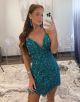 V-Neck Glitter Beaded Homecoming Dress With Fringe