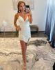 Sparkly White Spaghetti Straps Tight Homecoming Dress with Tassels