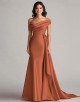 Rust Mermaid One Shoulder Pleated Long Formal Dress with Chapel Train