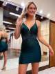 Dark Green Spaghetti Straps Homecoming Dress With Beading