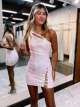 Ligth Pink One Shoulder Sequin Bodycon Homecoming Dress