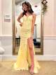 Yellow Mermaid Spaghetti Straps Long Prom Dress With Split