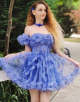 Blue A Line Off the Shoulder Homecoming Dress